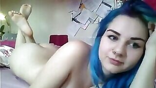 Blue Haired teen with perfect teens masturbates for webcam