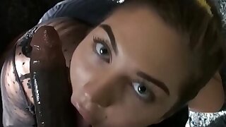 Teen with sexy eyes gives amazing blowjob