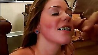 Teen gets cum on her braces